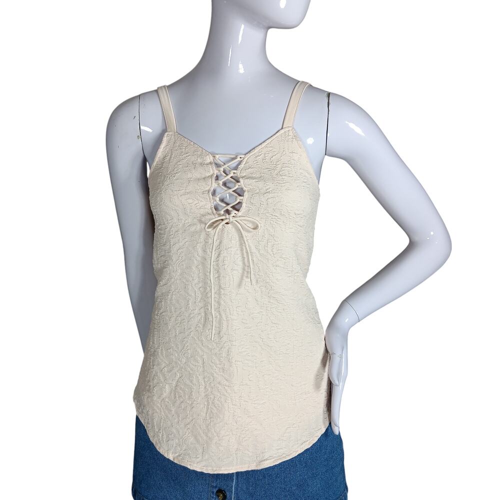 Maurices Lace Up Chest Nude Top Size XS Sleeveless Soft Stretchy Back